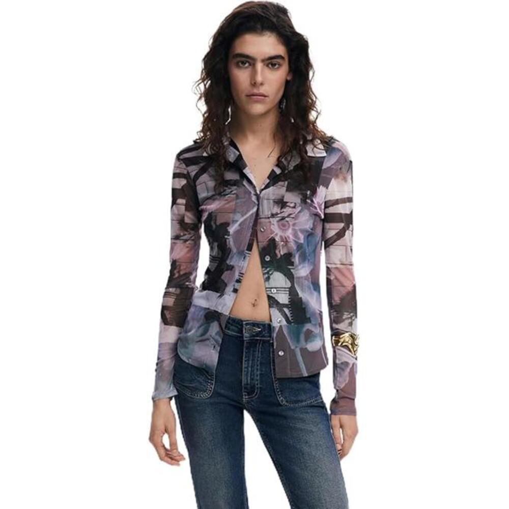 Desigual Women's Long Sleeve‎ Printed Sheer Blouse